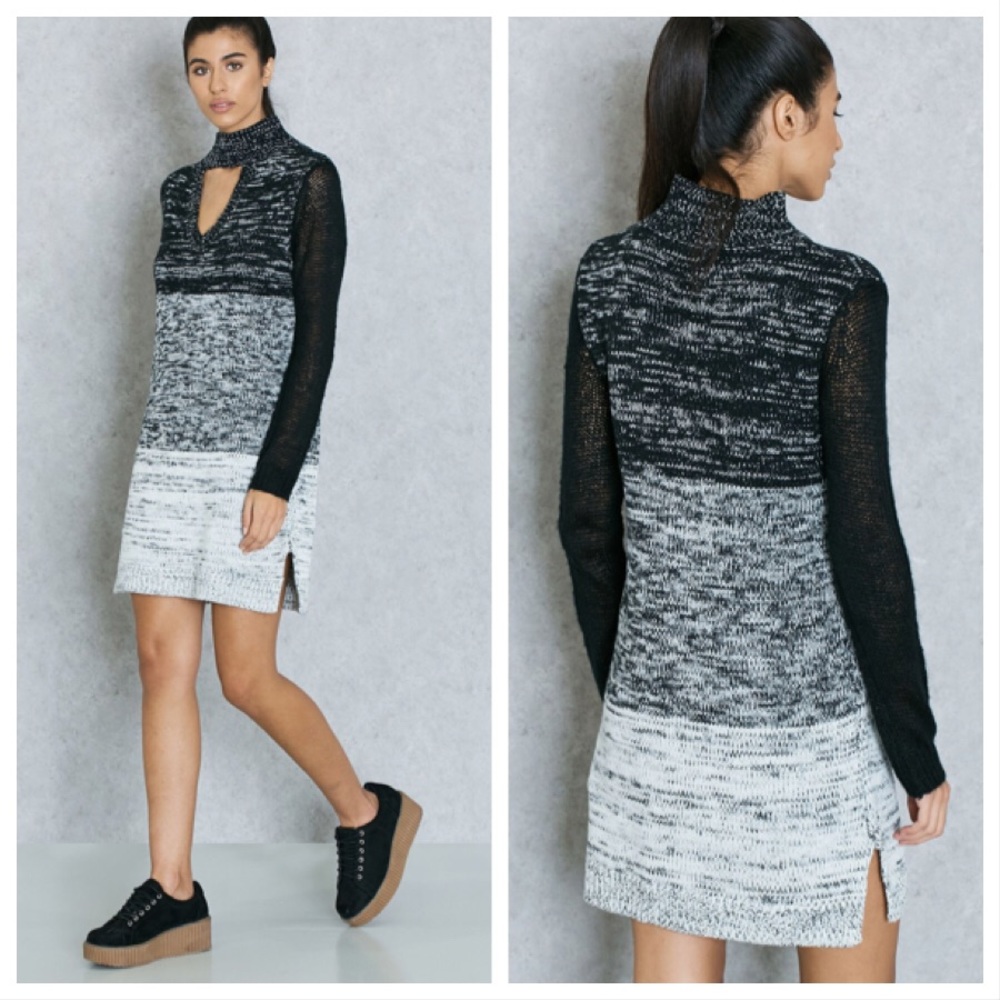 Minkpink New Black Gray Choker Knit Sweater Dress